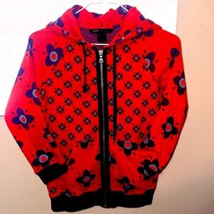Marc Jacobs red & blue floral half sleeve zip up hoodie